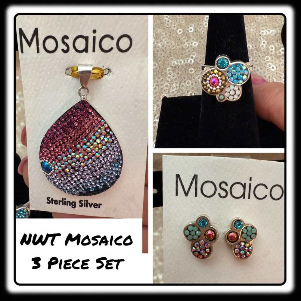 Nwt Mosaico Austrian Crystal & Pearl Necklace, Earrings & Ring New Line!